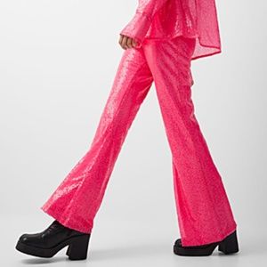 Main Strip Barbiecore pink sequins flared pants NWT